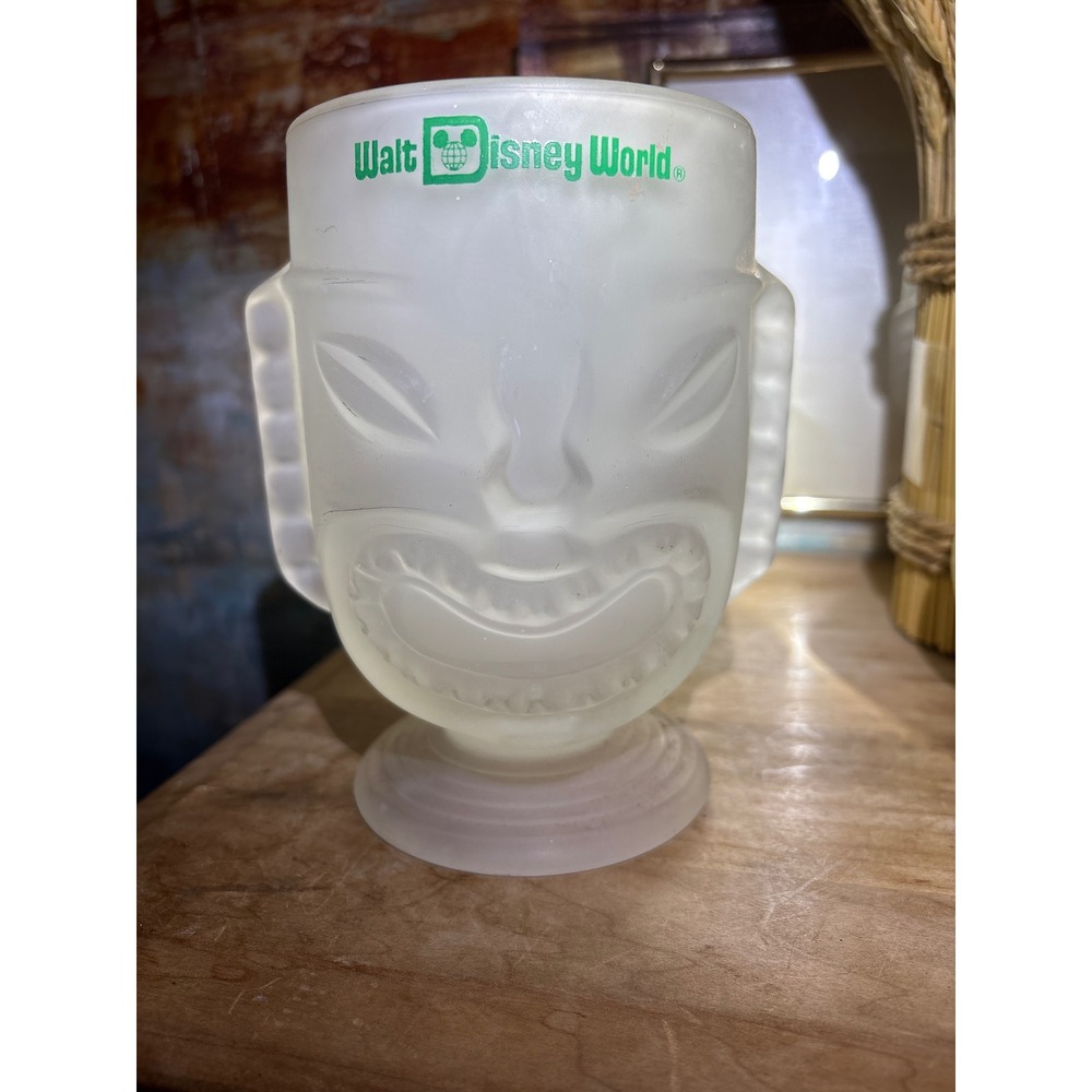 Vintage Walt Disney World Polynesian Village Frosted Glass Tiki Mug 6 Inch